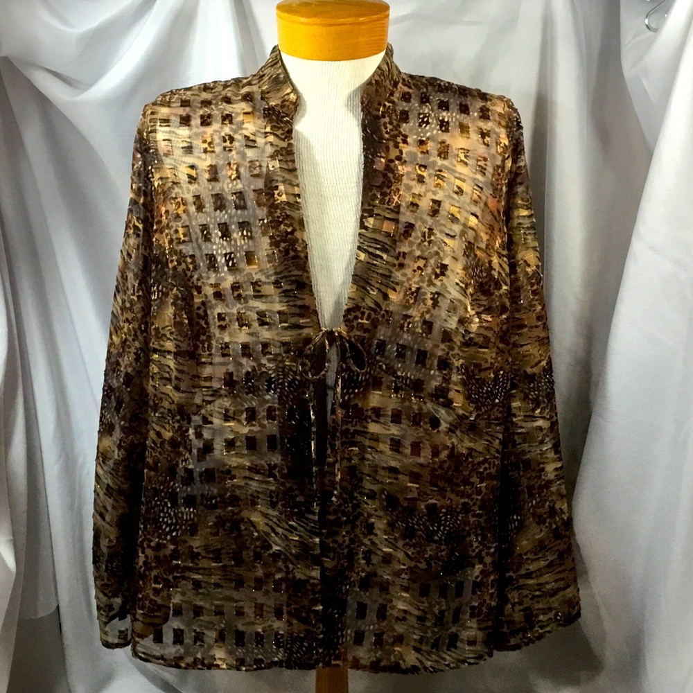 Notations 2X Sheer Animal Print Cover Up Tie Closure Jacket